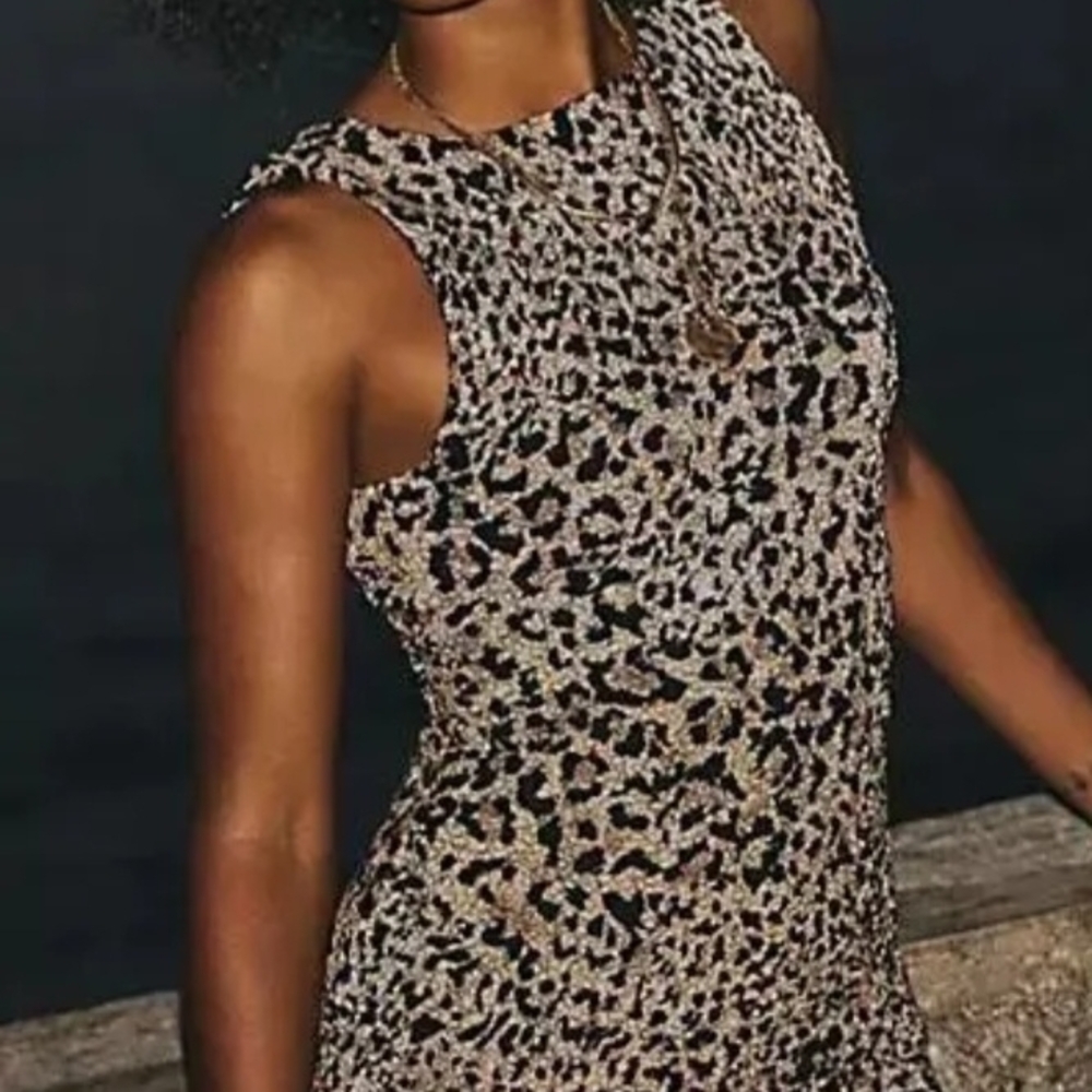 Free People Leopard Print Mini Dress - Black and Cream